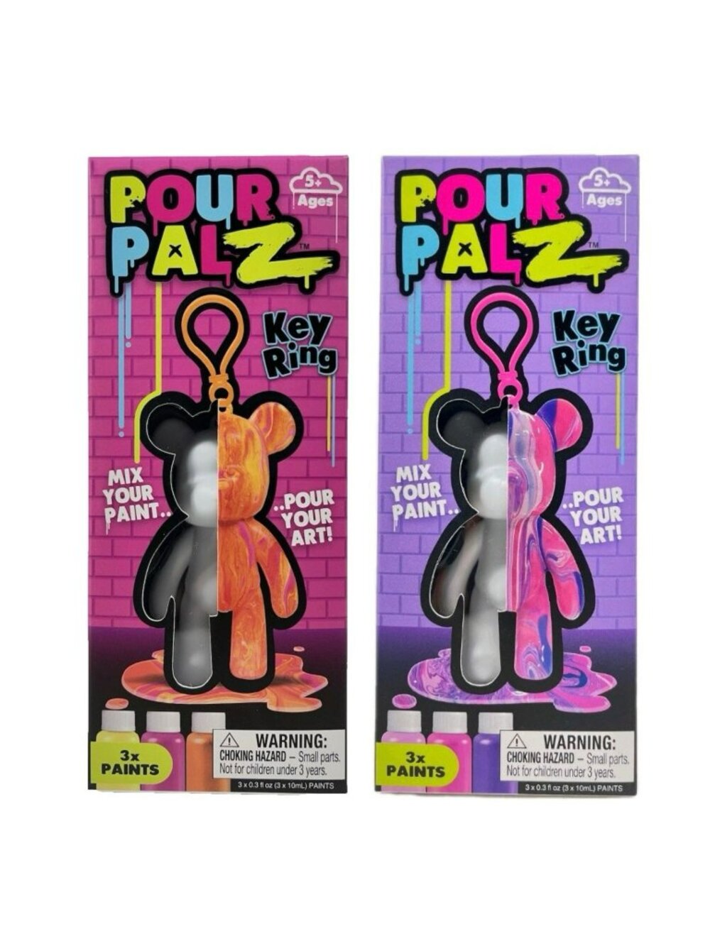 Pour Palz 3.2" Key Ring Bear DIY Paint & Pour Craft Kit 2 Pack Bundle Lot